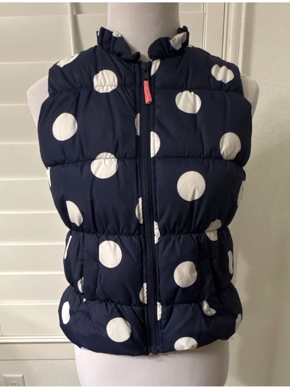 Gymboree Girls' Navy Puffer Vest - White Polka Dot, Pockets Size L (10-12)